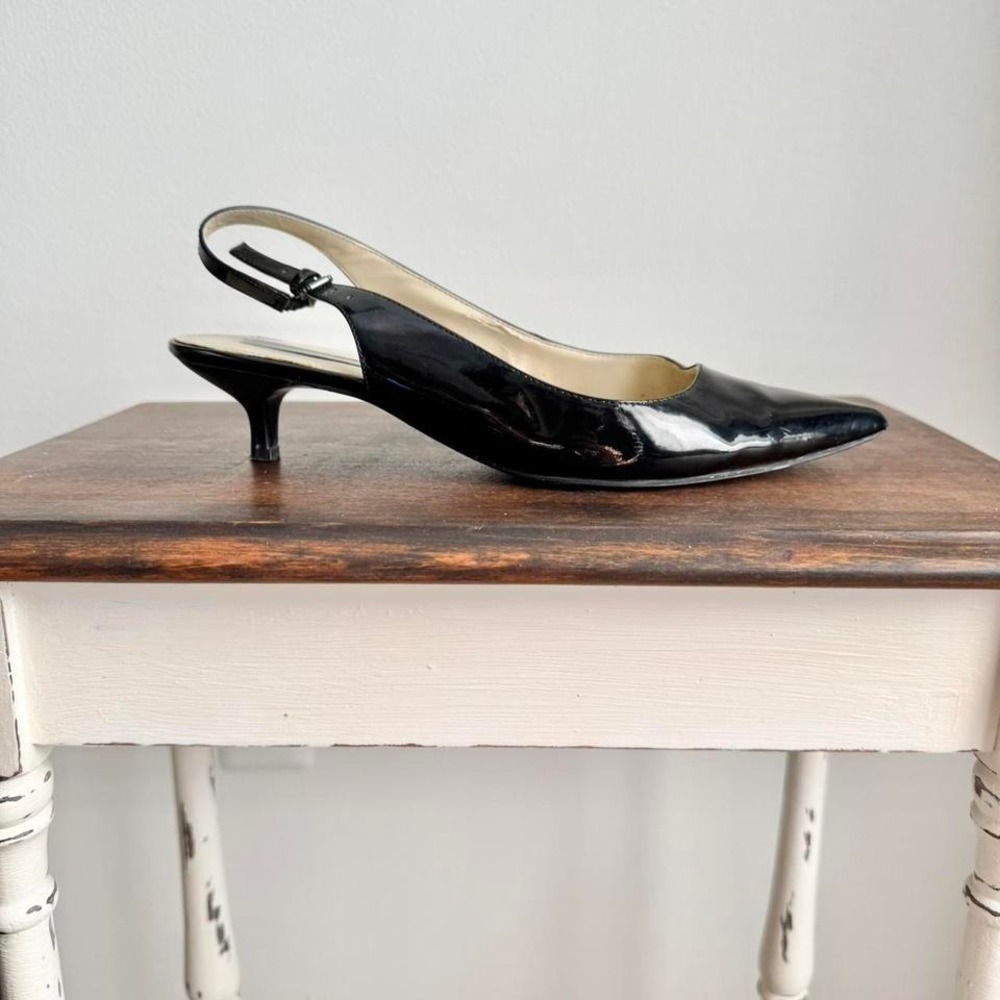 Y2K patent leather black kitten heel Size 9 minimal ballet slingback